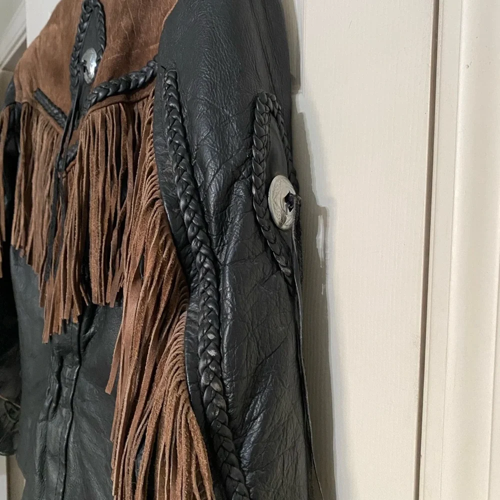 Legends Rider Wear Black and Brown Fringe Leather Jacket size L. Cowboy/Biker - Picture 9 of 16